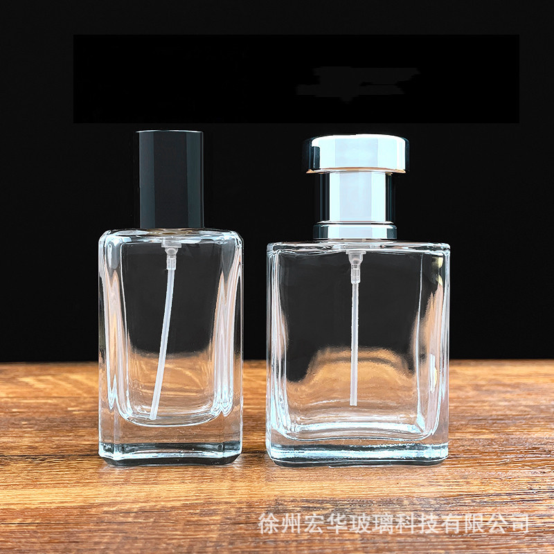 便携按压螺口细雾喷雾玻璃香水瓶旅行化妆品玻璃方形香水空瓶扁瓶