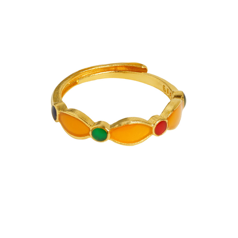 Anillo geométrico esmalte de oro vietnamita antiguo retro pareja de alto nivel nicho no se desvanece joyas al por mayor