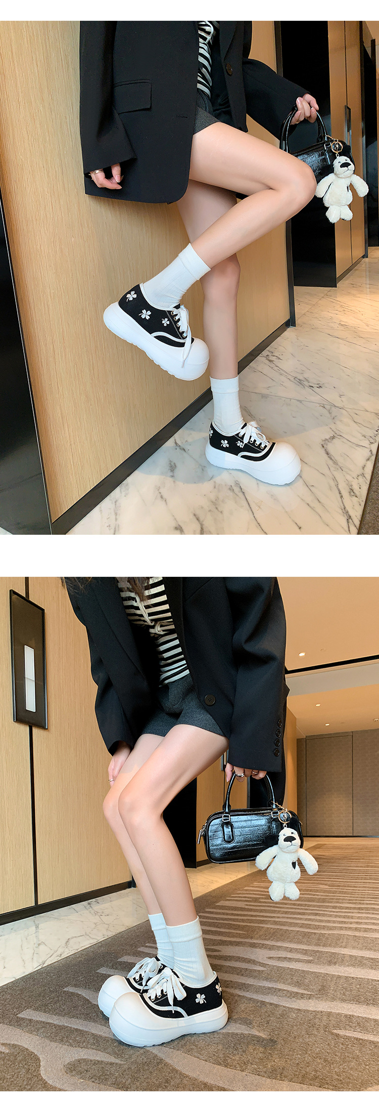 Giày sneaker nữ chunky đế dày thêu hoa mùa xuân 2026 — màu đen, màu vàng, màu đỏ chi tiết 19