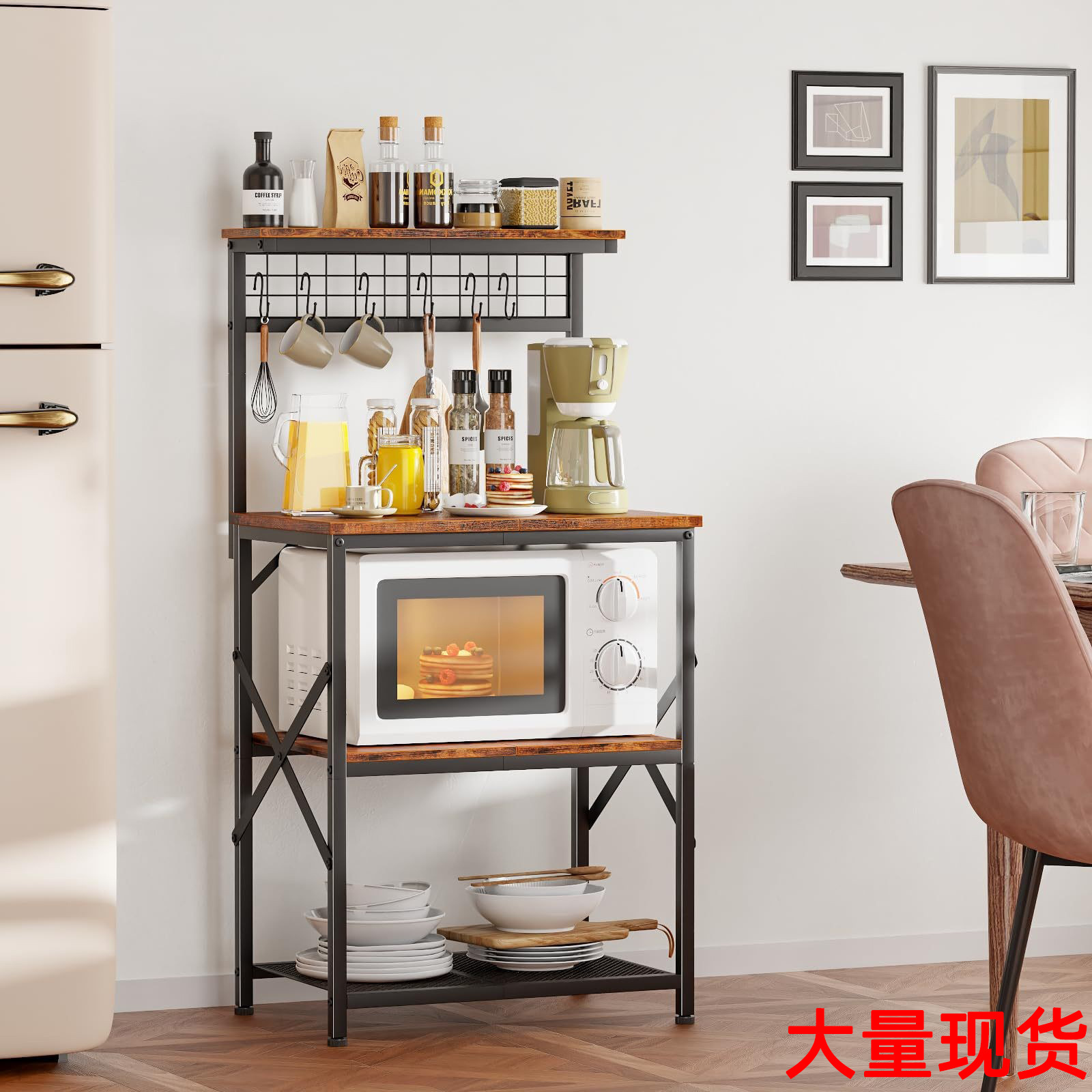 Ready-Made Cross-Border Kitchen Microwave Oven Rack, Floor-Standing Oven Rack, Multi-Layer Microwave Rack, Restaurant Coffee Placement Rack