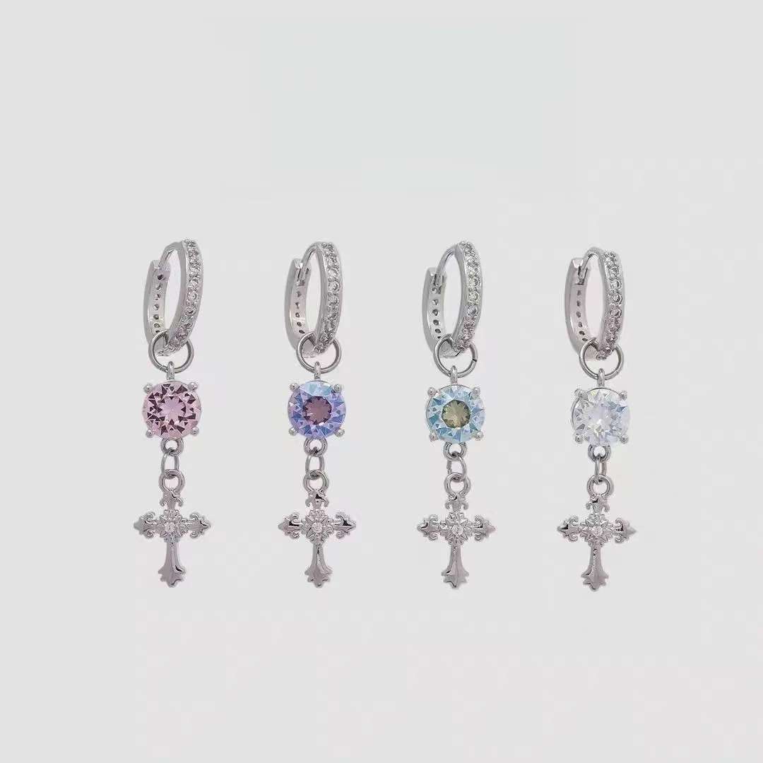 Super Fairy Cross Diamond Pendant Earrings, Exquisite and Wealthy Women's Earlobe Earrings