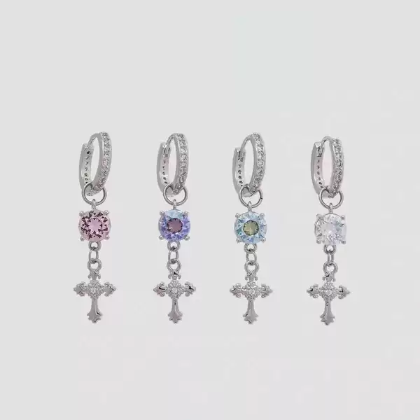 Super Fairy Cross Diamond Pendant Earrings, Exquisite and Wealthy Women's Earlobe Earrings