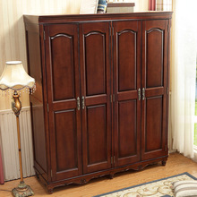 美式实木衣柜简约现代三四门卧室组装整体木质衣橱储物柜一件代发