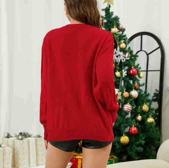 Cross-border foreign trade women's clothing Amazon AliExpress Christmas letter elk jacquard sweater pullover round neck sweater for women