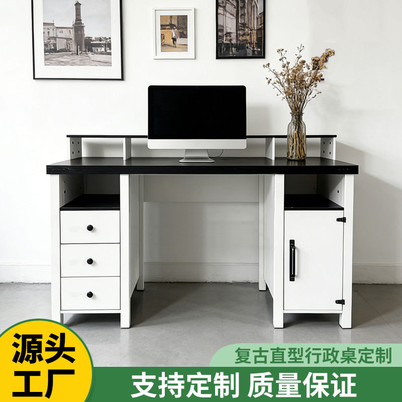 Retro Straight-Type Executive Desk, Black and White Minimalist Style Desktop Computer Desk, Simple Home-Use Student Bedroom Desk, Available for Wholesale Retro Straight-Type Executive Desk, Black and White Minimalist Style Desktop Computer Desk, Simple Home-Use Student Bedroom Desk, Available for Wholesale