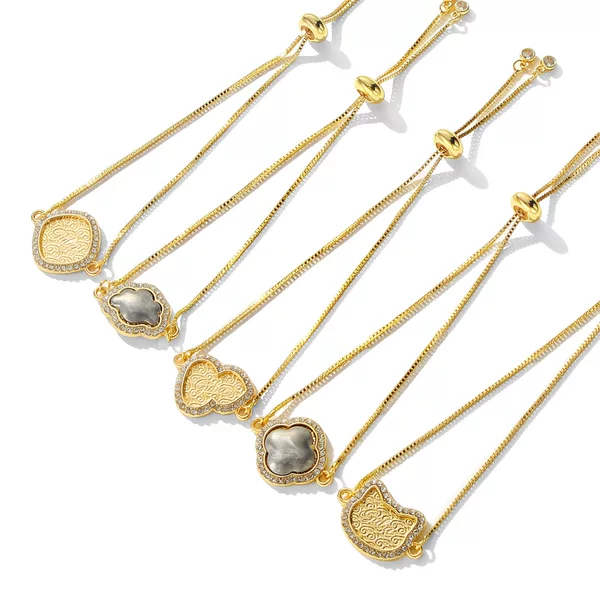 Hot-Selling New Song Brocade Box Chain with Diamond-Encrusted Four-Petal Flower, Gourd Patch, Matte Gold Cat DIY Handmade Accessories