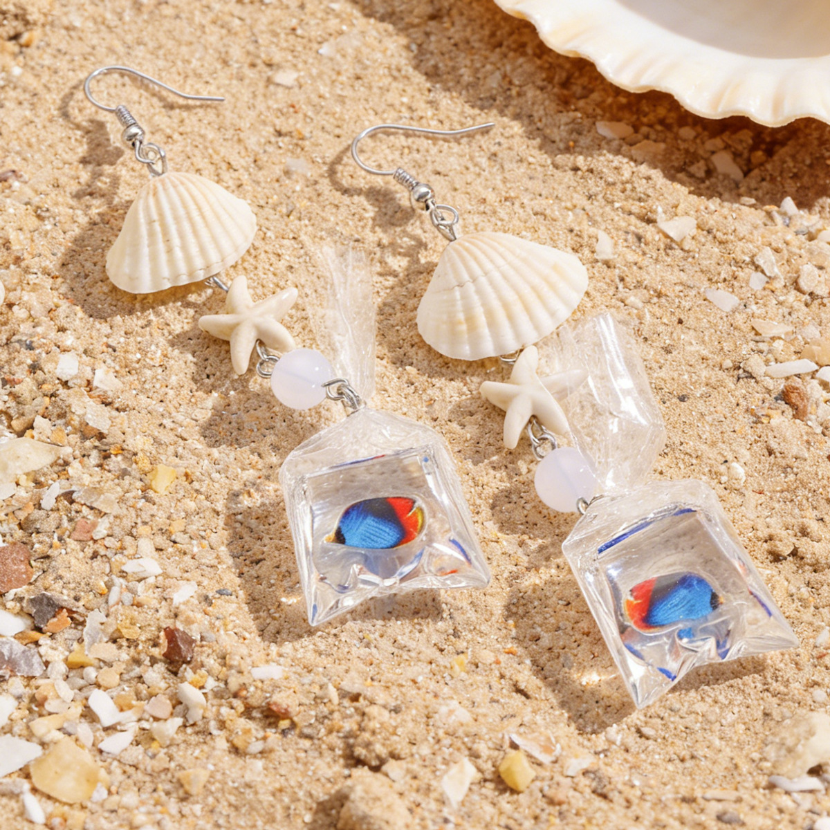Ocean Style Starfish And Tropical Fish Stud Earrings For Women_voghion.com