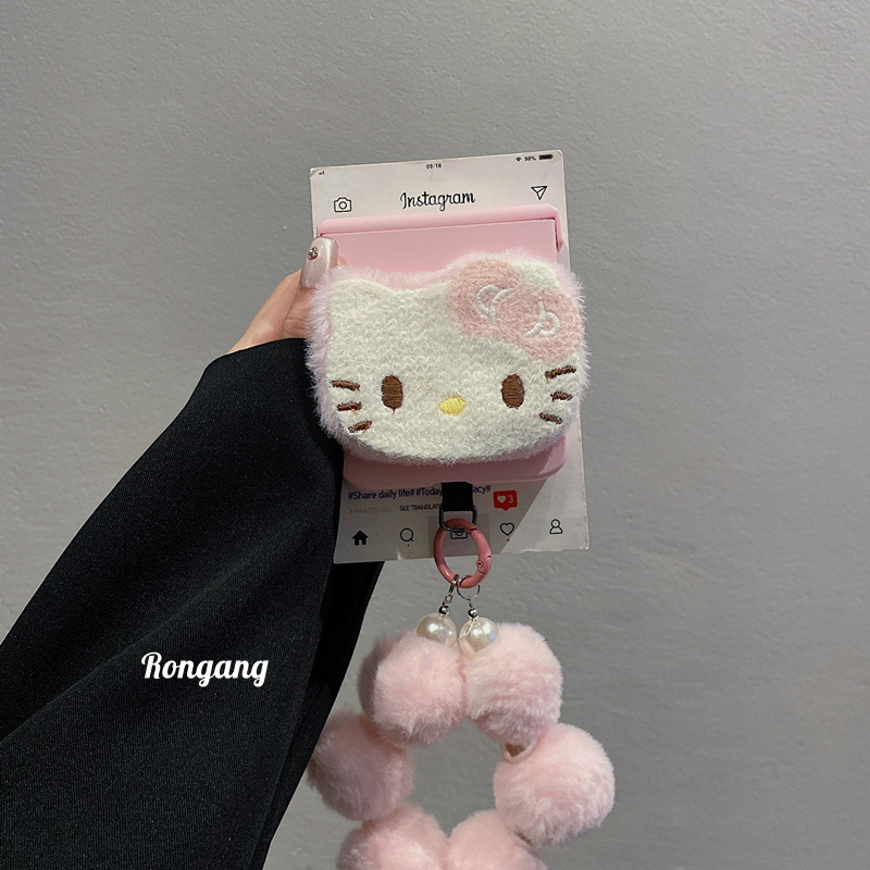 适用小米mixflip折叠屏手机壳可爱粉色毛绒KT猫带链条荣耀magicvflip壳膜一体zflip6/5女razr50全包新款