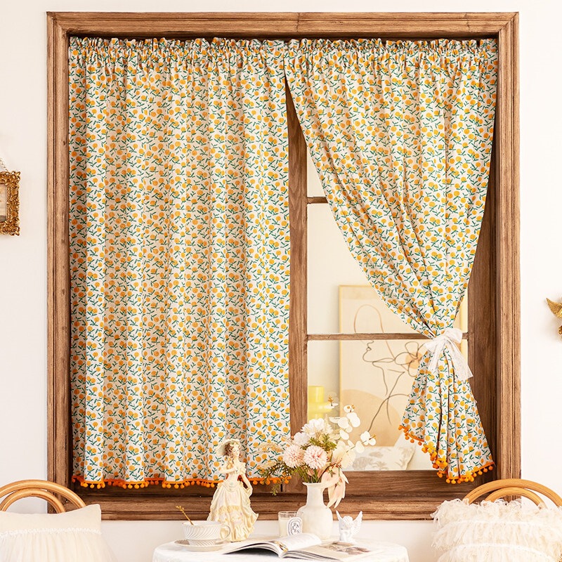 American-Style Pastoral Semi-Blackout Curtains with Tassels, French Vintage Style, Small Floral Pattern, Suitable for Homestay Kitchens, Door Curtains, No Drilling Required American-Style Pastoral Semi-Blackout Curtains with Tassels, French Vintage Style, Small Floral Pattern, Suitable for Homestay Kitchens, Door Curtains, No Drilling Required