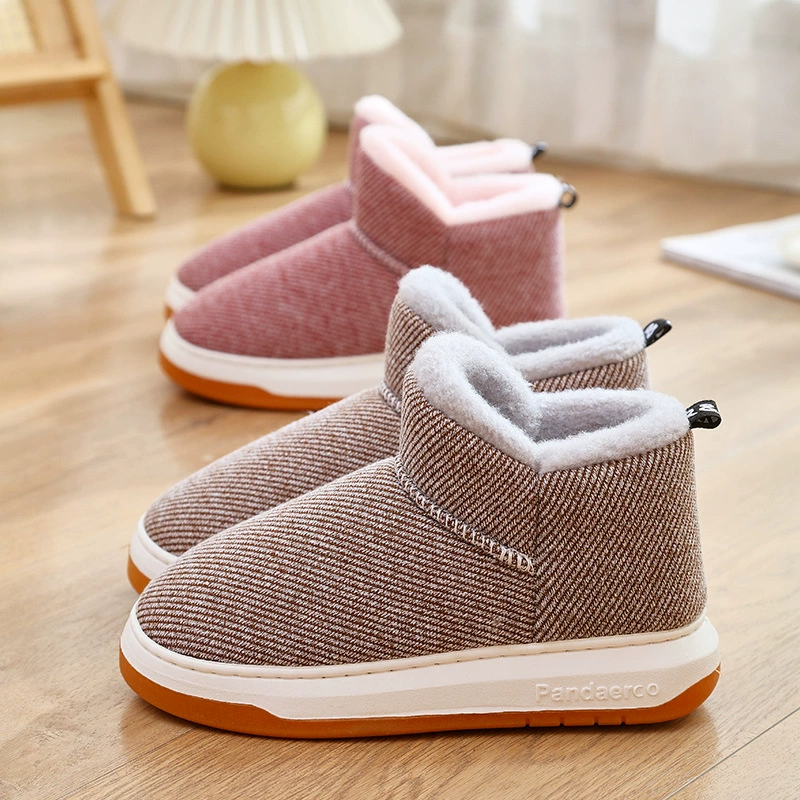 Зимние теплые хлопчатобумажные тапочки для пар мужчин и женщин толстая подошва нескользящая и бархатная теплая домашняя хлопчатобумажная обувь высокая сумка и большой размер