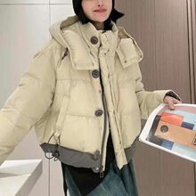 撞色羽绒服女2025冬新款韩版宽松休闲加厚白鸭绒面包服连帽外套女