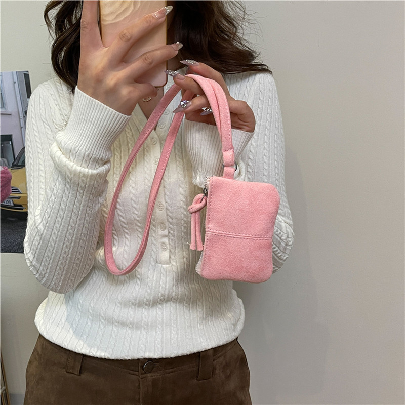 Halter-Style Mini Bag, Personalized and Fashionable Pure Color Lipstick Coin Purse, Autum Women's Shoulder Suede Bag, Small Square Bag