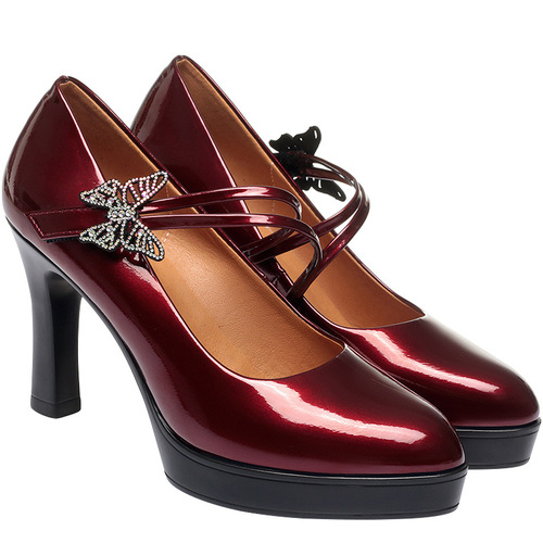 Cheongsam shoes, catwalk models, catwalk shoes, women's high heels, thick soles, waterproof platforms, thick heels, single shoes, buckle leather shoes