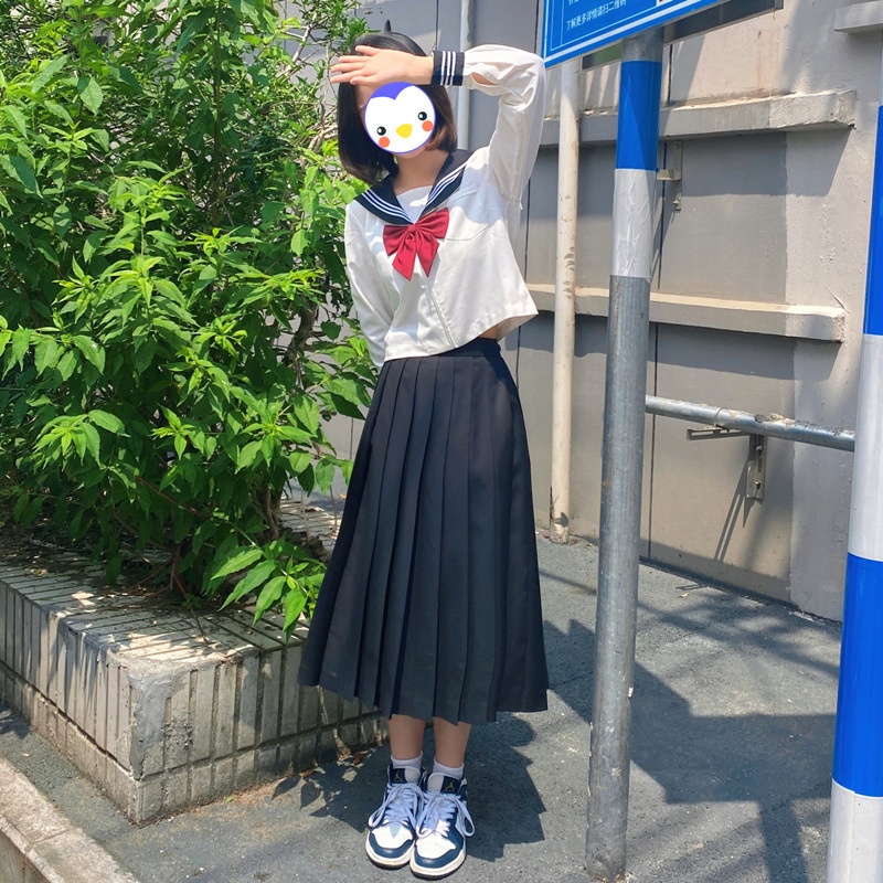[ready Stock] Black Collar White Three Front Zipper jk Uniform Basic Dark Bad Girl Sailor Uniform College Style