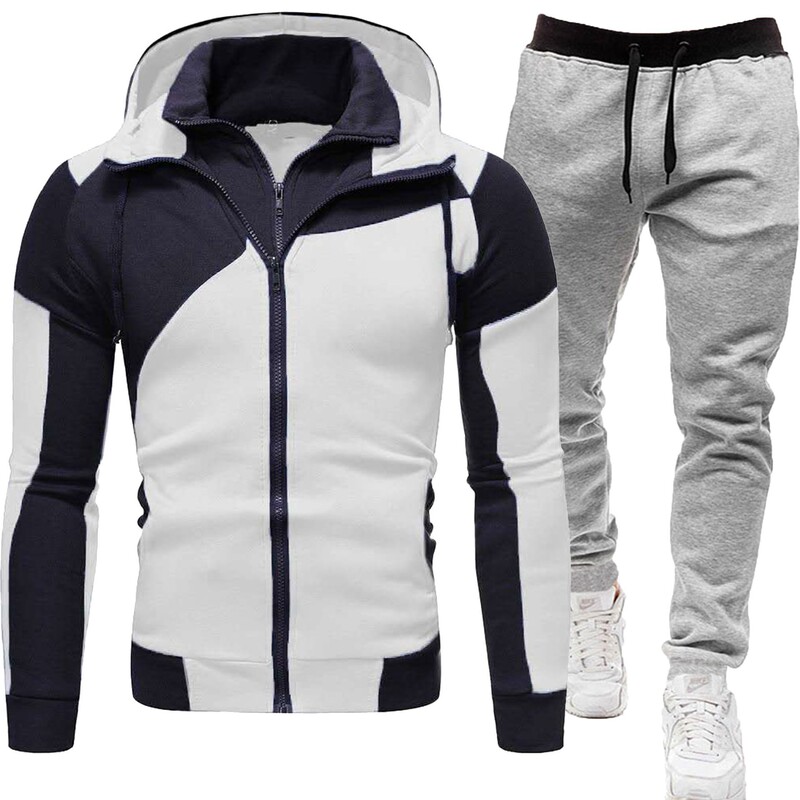 Cross-border personalized zipper shirt foreign trade double zipper men's sweater stitching slim hooded cardigan men's sweater suit men's