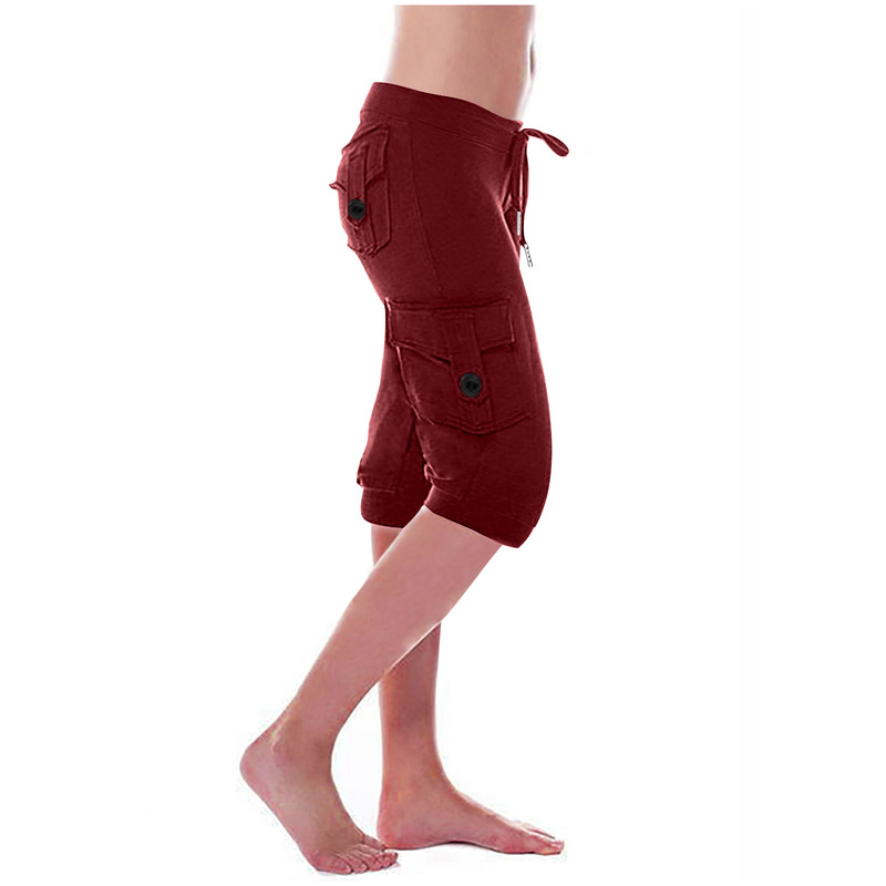 2023 autumn European and American foreign trade solid color explosion elastic waist button multi-pocket yoga pants slim