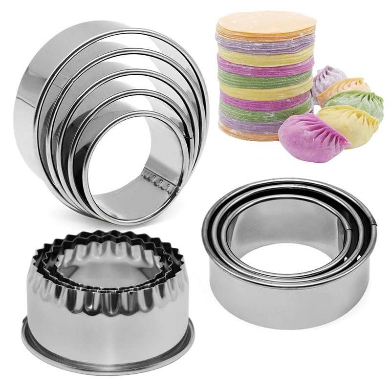 Factory spot stainless steel round biscuits five -piece round dumpling leather cutting home baking tool