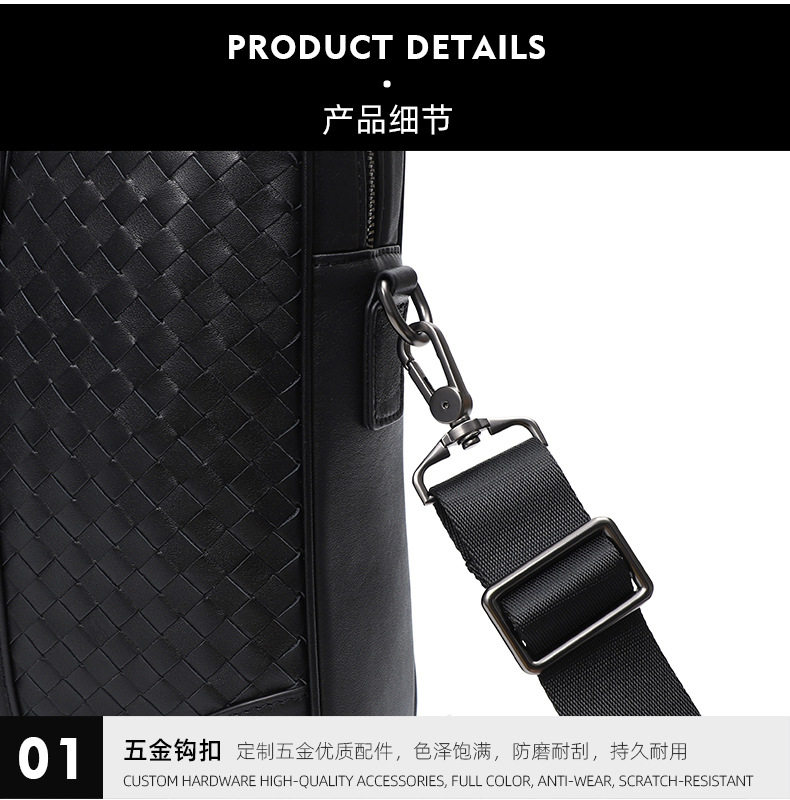 Túi xách tay nam da bò thật đan thủ công, túi đeo chéo một vai kiêm túi đựng laptop 39×7,5×28 cm — Màu đen chi tiết 19