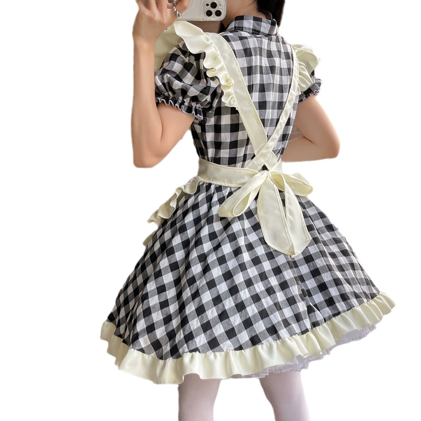 КостюмLolita в стиле униформы горничной, размеры от S до 5XL, красная клетка и Haig