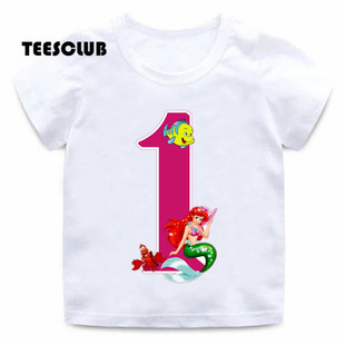 Happy Bithday  T Shirt 生日聚會個性卡通美人魚印花生日兒童T恤