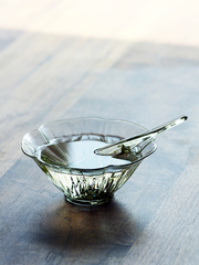 A5L仿宋花瓣玻璃碗耐高溫帶勺透明宋代點茶碗干泡茶碗甜品綠茶泡