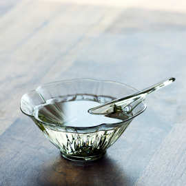 仿宋花瓣玻璃碗耐高温带勺透明宋代点茶碗干泡茶碗甜品绿茶泡茶碗