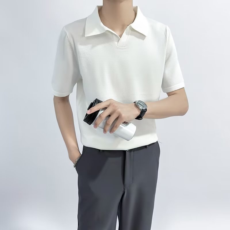 Men's Clothing Men's Stylish Casual Shirt Summer Slim Fit Turn-Down Collar Solid Color Short Sleeve Top Trendy Loose Fit Breathable Daily Wear​_viptrois.com