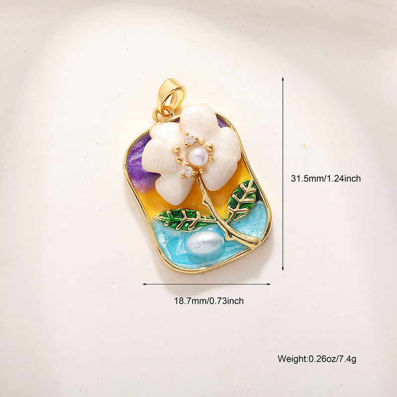 フランスモネガーデン油絵風花天然真珠ドリップオイル銅色保存ネックレスペンダントシングルペンダントアクセサリーペンダント|undefined