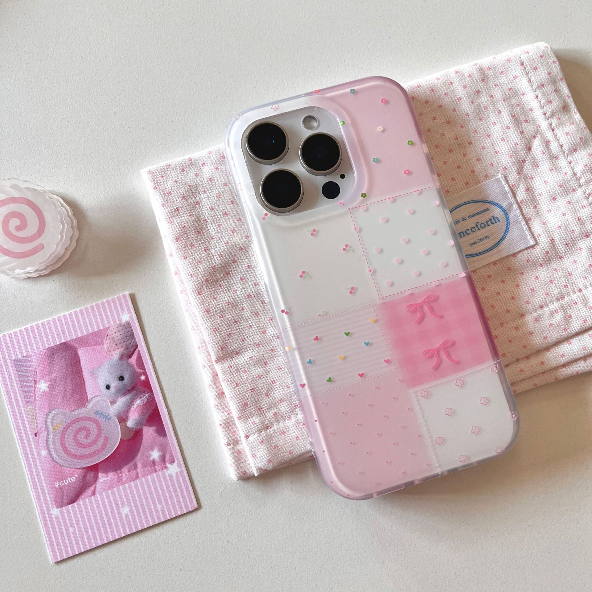 Linda chica cosida corazón arco KT gato para Apple 15Pro funda para teléfono móvil 16PorMax estéreo 14/13