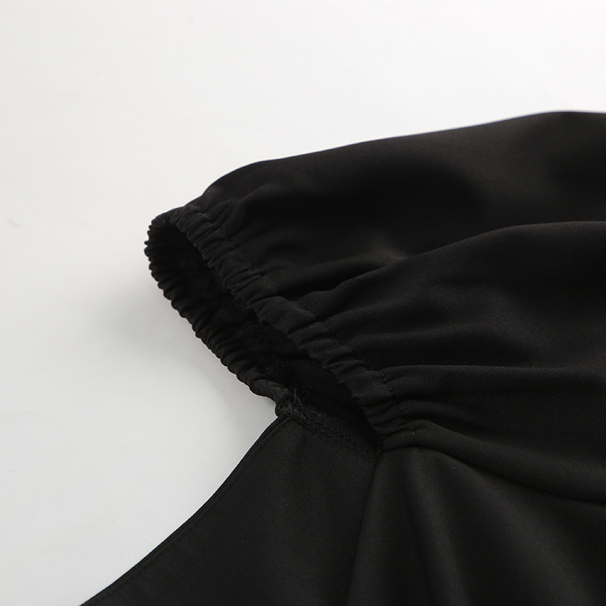 Autumn Winter Sexy Mysterious V neck Long Sleeve Office Pleated Slim Fit Slit Classic Dress Black Dress