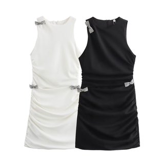 24 Styles 1221-New Summer Women's European and American Style Round Neck Sleeveless Bow Dress