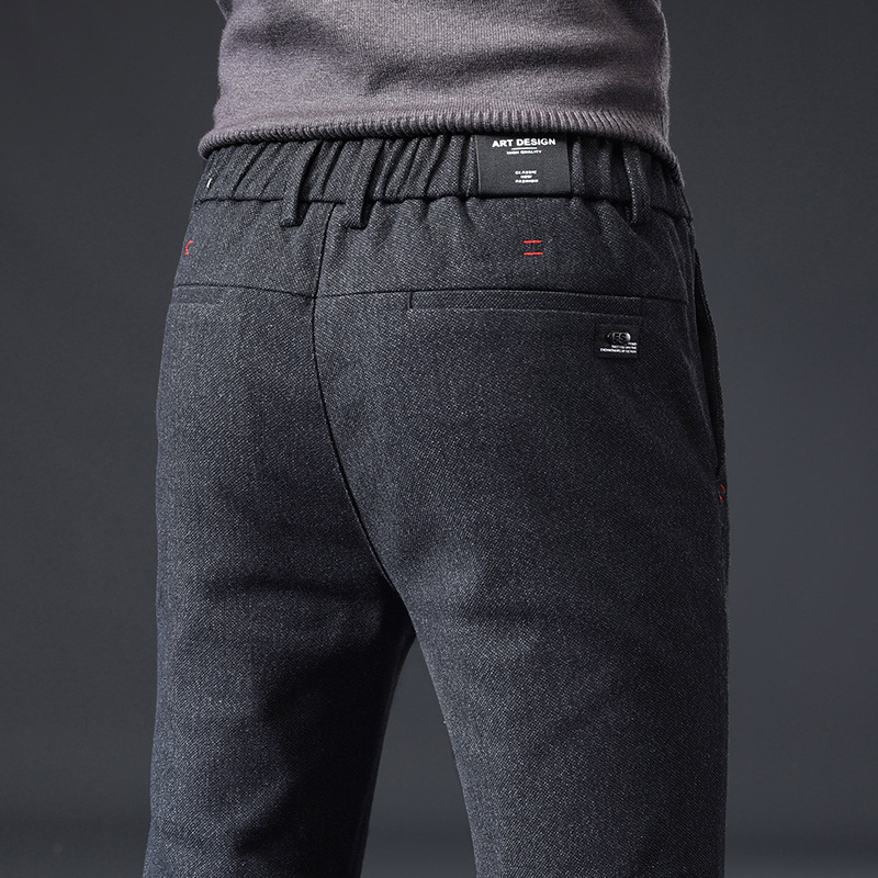 Pantalones de primavera y otoño pantalones de traje casuales de lino slim fit para hombres Pantalones rectos de negocios de hombres pantalones forrados de lana simples piernas rectas resistentes al desgaste