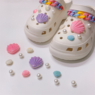 Cross-border new hole shoes diy shoes flower shoe buckle creative Shell Pearl detachable color chain accessories set