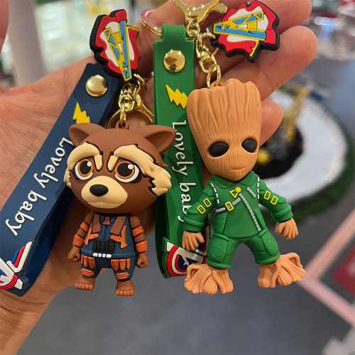 Creative cartoon tree man Groot key chain men's and women's school bag doll key pendant car pendant key chain