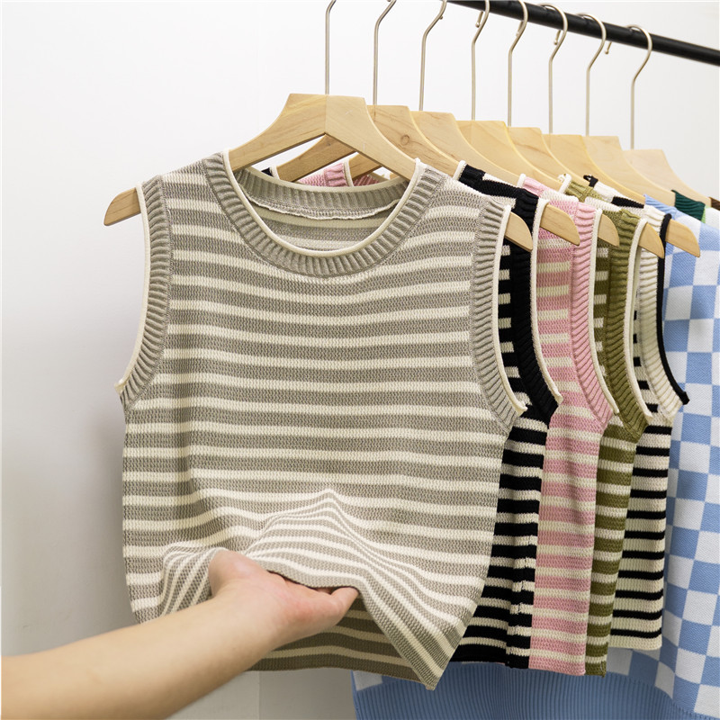 商品详情图_条纹吊带背心女士夏季外穿圆领修身显瘦内搭短款无袖
