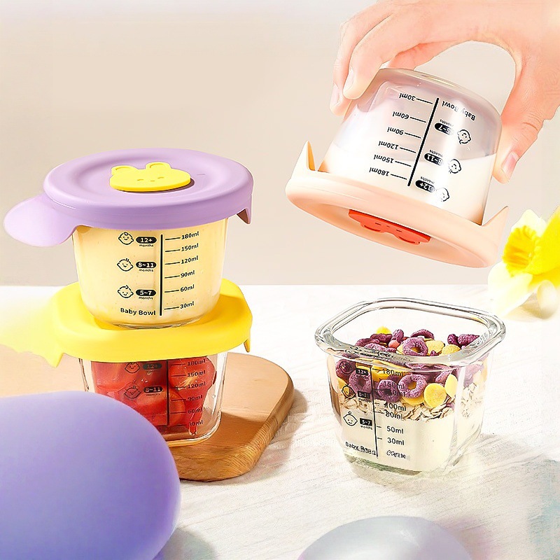 Glass Baby Food Bowl with Scale, Baby Sealed Jar, Frozen Storage Cutlery Box, Feeding Crisper, Food Box