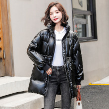 韩版中长款亮面免洗羽绒棉服女装宽松棉衣时尚冬季保暖收腰外套潮