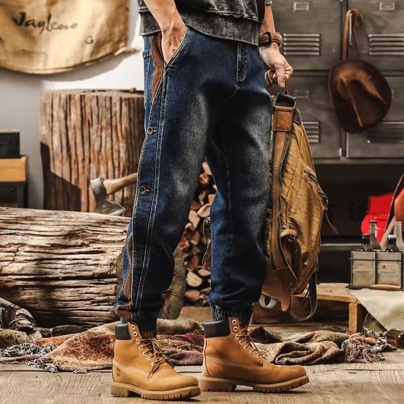2026 nuevos jeans negros de moda para hombres pantalones largos sueltos pantalones retro americanos para hombres