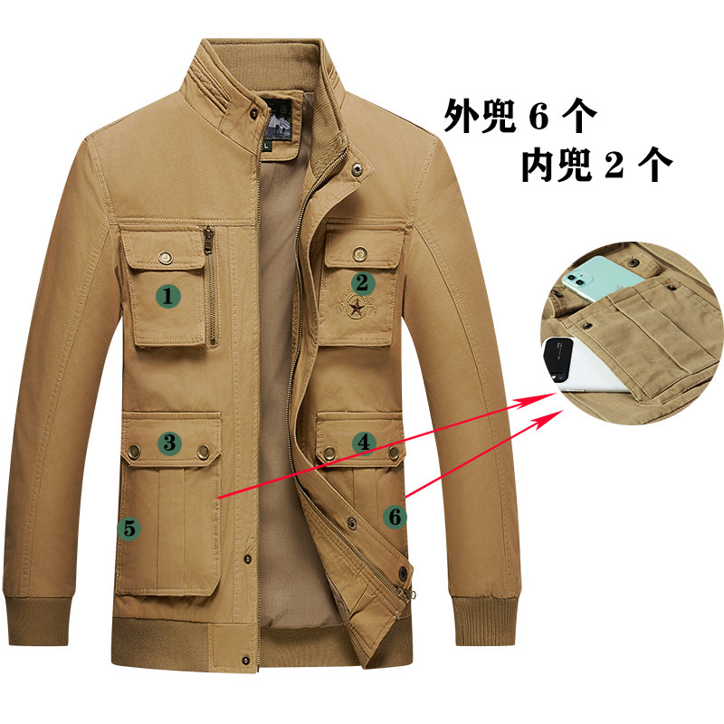 Autumn and Winter Military Jacket Men's Pure Cotton Stand-Up Collar Spring & Fall Workwear Loose Jacket Large Size Young and Middle-Aged Pilot Function