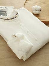 2025秋冬加绒保暖立领衬衫女宽松百搭文艺刺绣女士长袖内搭白衬衣