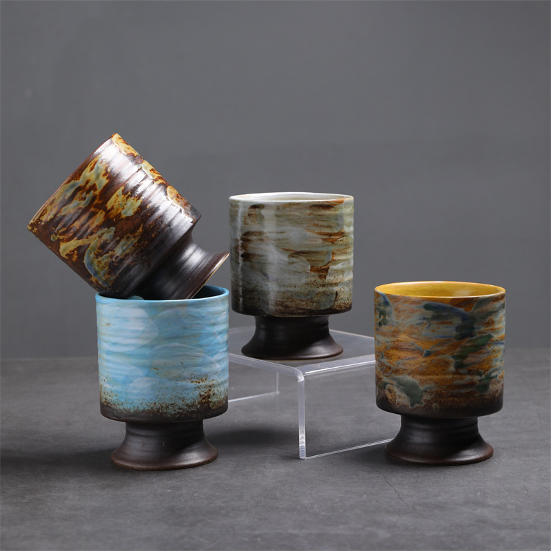 Vintage-Becher mit Graffiti, ofengedrehter Becher, hochwertige rustikale Keramiktasse für Kaffee und Frühstück, kreative Vintage-Tasse für Nachmittagstee_voghion.com