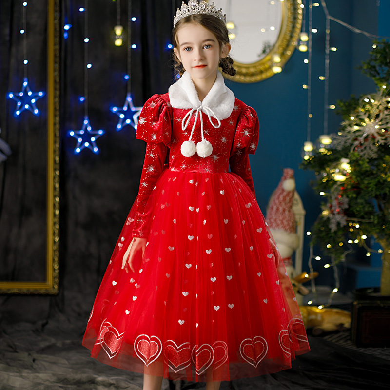 2026 New Stylish Red Princess Dress with Fleece Lining and Thickened Design for Little Girls, New Year Outfit, Girls' Christmas Dress 2026 New Stylish Red Princess Dress with Fleece Lining and Thickened Design for Little Girls, New Year Outfit, Girls' Christmas Dress