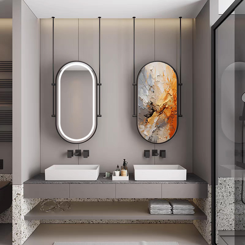 Smart Mirror Light, Hotel Bathroom Illuminated Mirror, Hanging Stainless Steel Frame Decorative Mirror, Bathroom Mirror Hanging