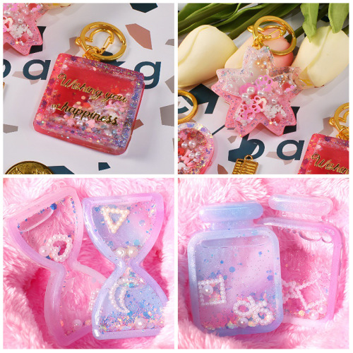 34 types of silicone quicksand molds for wishing bottles, large square and round bear paws, love keychains, quicksand silicone molds