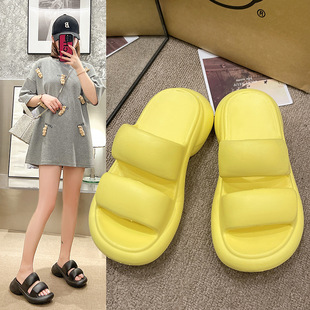 Women's wedge slippers Summer Online Celebrity Ins trendy solid color double strap deodorant increased cross-border high quality sandals