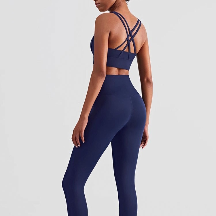 Set of 2 Yoga Wear Sexy Crossback Bra and European & American High-Waisted Thigh-Lifting Yoga Pants - Lulu Yoga Set