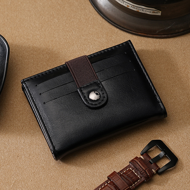 Cartera multicapa para niños, textura de cuero, tarjetero antirrobo de gran capacidad, bolso de identificación ultrafino, billetera, funda dos en uno