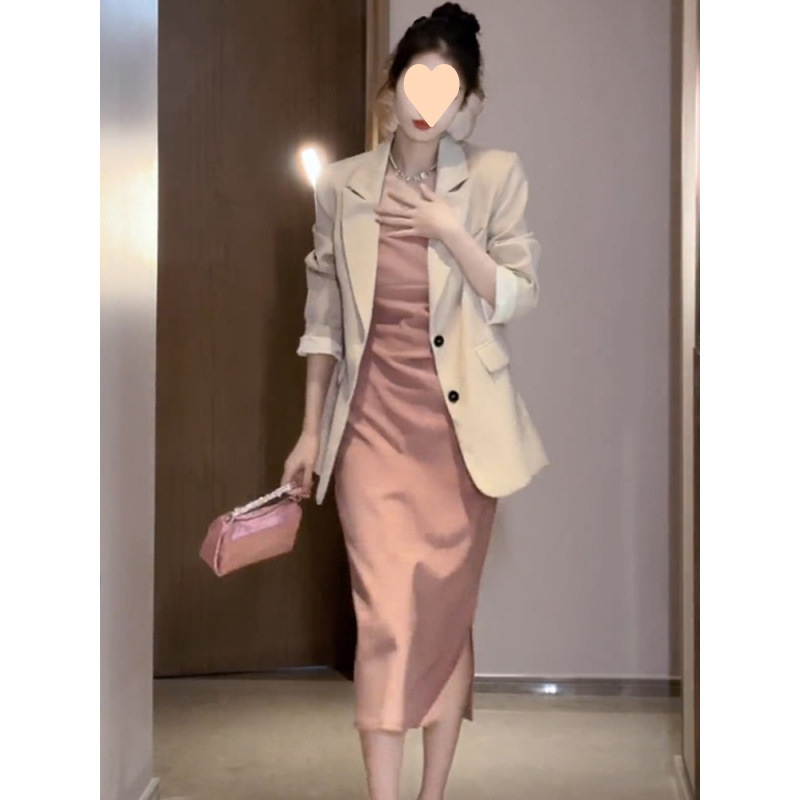 Fashionable and Elegant Lady Professional Dress Set Women Spring 2025 New Suit Jacket Camisole Dress Two-Piece Set