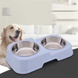 新款跨境宠物用品食具大理石色系双碗个性高低设计宠物碗狗碗