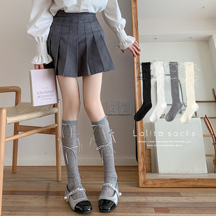 Boots and Cotton Summer Thin Bow Ballet Style Long Cotton Socks White Pile Socks Spring & Fall Miu Calf Socks